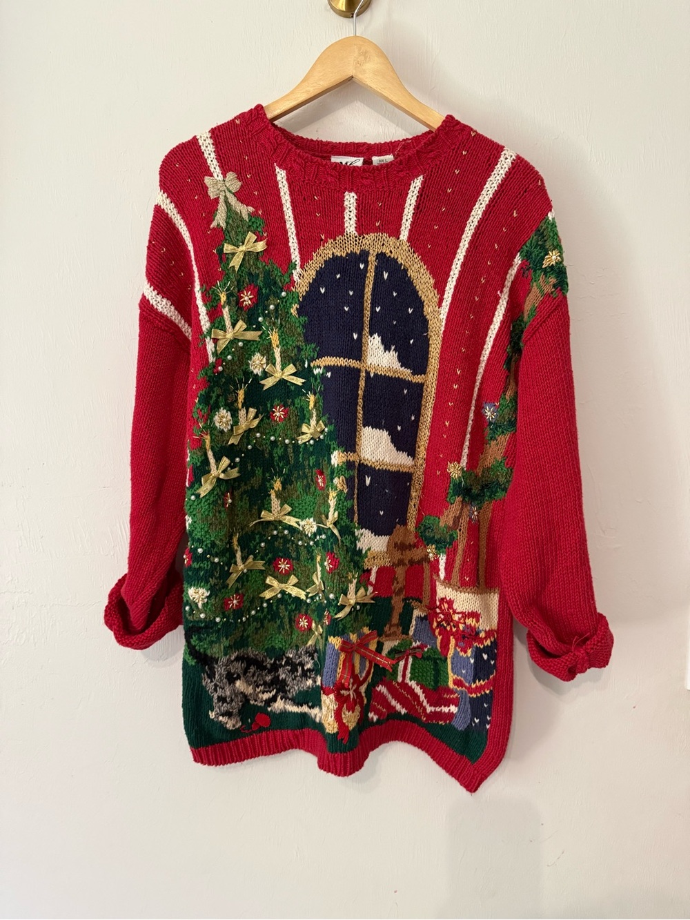 vintage Festive Red Christmas Tree Sweater crewneck